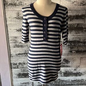 NWT Roxy Navy Blue and Grey striped long Henley sweater.